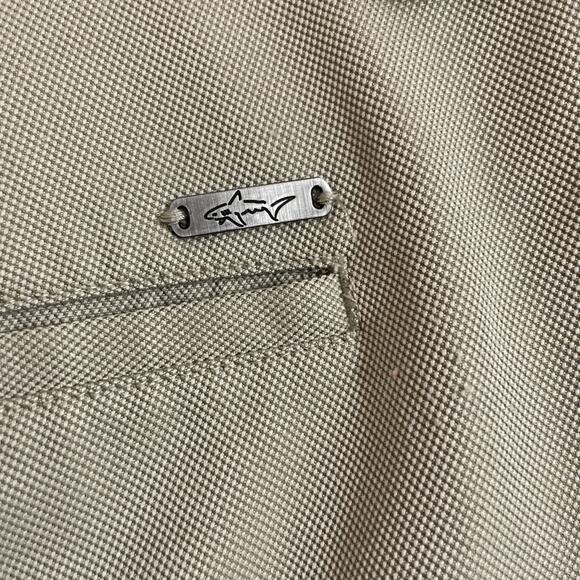Greg Norman Men’s Sz 38 Golf Shorts Flat Front Beige Light Chino Metal Logo Rare - Picture 4 of 5